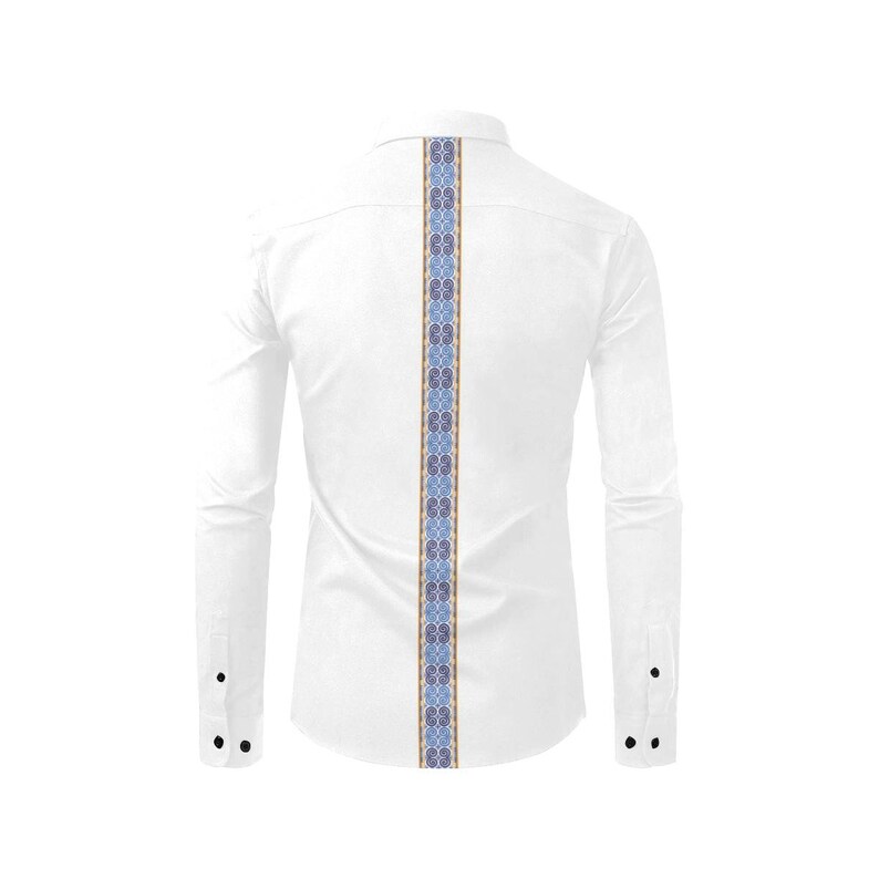 Men/'s White Hmong Elephant Foot Print Motif Dress Shirt