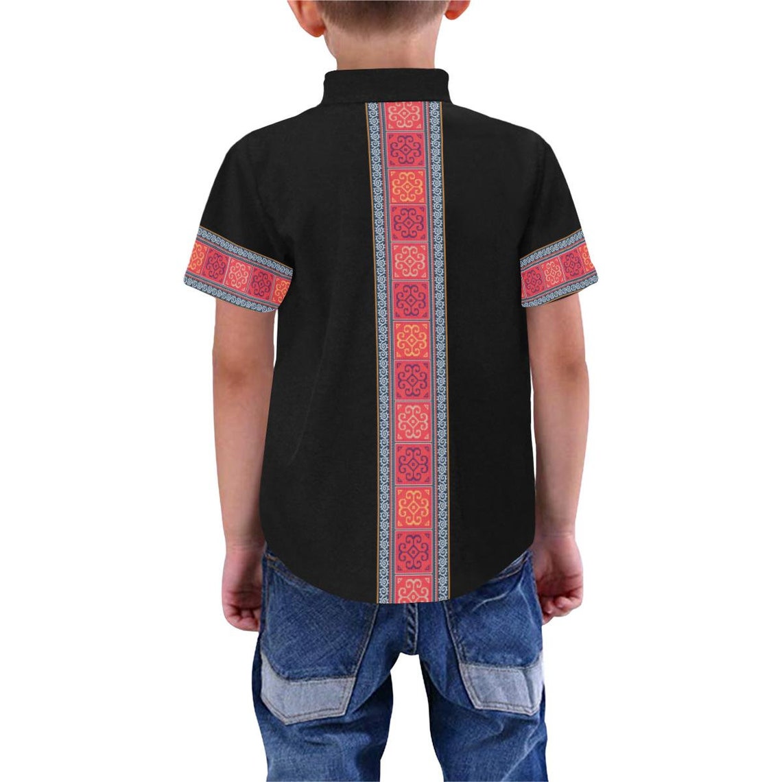 Boy's Black & Red Hmong Trim Short Sleeve Dress Shirt Etsy