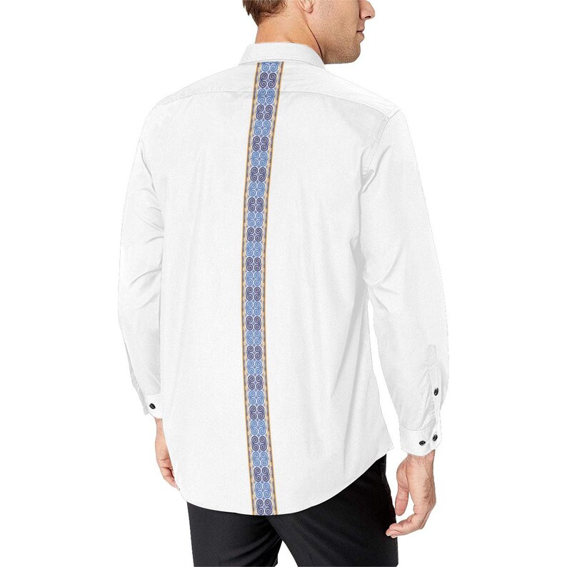 Men/'s White Hmong Elephant Foot Print Motif Dress Shirt