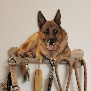 Your Pet Photo On Dog Leash Holder - Express delivery - Personalized Dog Leash Holder - Custom Pet Portrait - Wall Decor - Home Decor