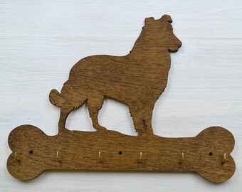 Scottish Shepherd Dog Leash Holder - Rustic Home Wall Decor - Housewarming Gift - Dog wall hooks - Key Holder for Pet Lovers