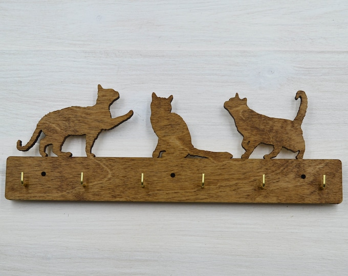 SUPERDANT Schlüsselbrett Mit Katzen & Fischgräte – 10 Haken, Schwarz, Metall (ca. 25x11,5 Cm)