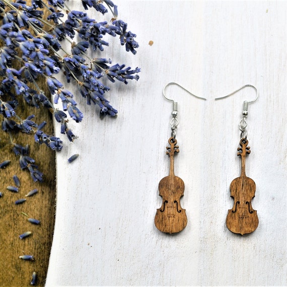 Minimalist Earrings Violin Wood Earrings Dangle Earrings Drop Etsy UK