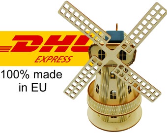 Solar Windmill Wooden Jigsaw Puzzle - DHL express delivery - Eco friendly Kids Toys - Kids Room Wood Decor - Wooden Sculpture - Diy Kit