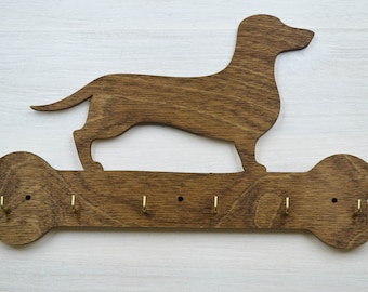 Dachshund Leash Hanger & Key Holder - Wall Mounted Made In USA Organizer