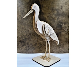 Stork Puzzle - DHL express delivery - Wooden 3D Puzzle - Gift for Kids - Kids Room Wood Decor - DIY kit -  Baby Shower