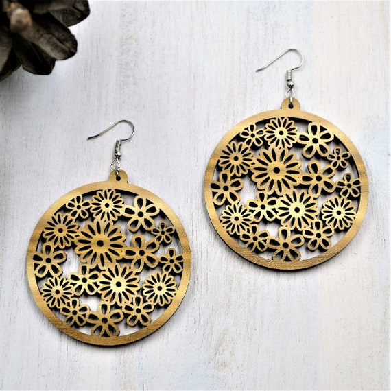 Modern Earrings Wood Earrings Geometric Earrings Dangle Earrings Boho Jewelry Wood Jewelry Statement Earrings Birthday Gift for Her