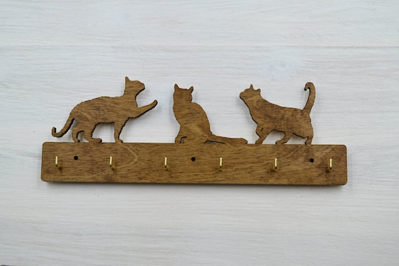 Cats Key Holder for Wall Hostess Gift Cat Lover Gift Hausewarming Gift Wall  Hooks Country Decor Farmhouse Decor Wood Decor Rustic Wall Decor 