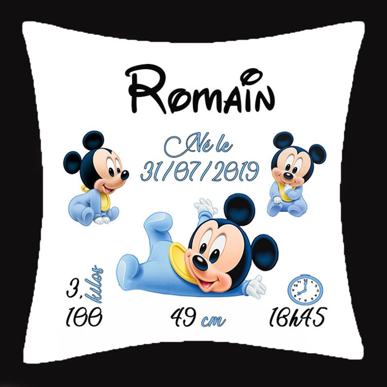 coussin de naissance personnalisé mickey image 1