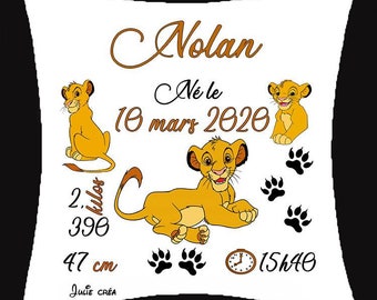 Coussin naissance roi lion personnalisé simba