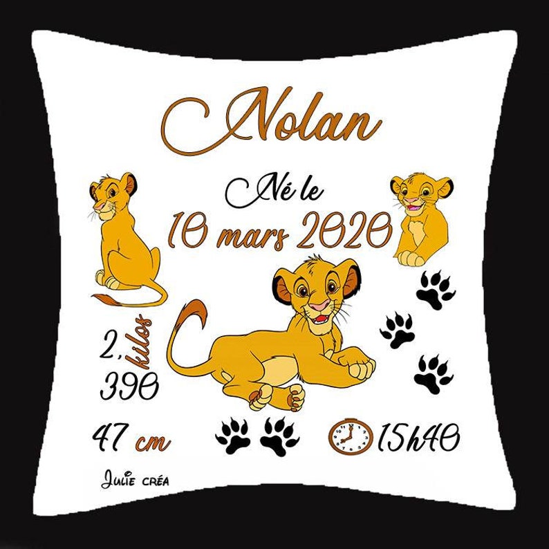 Personalized lion king birth cushion simba image 1