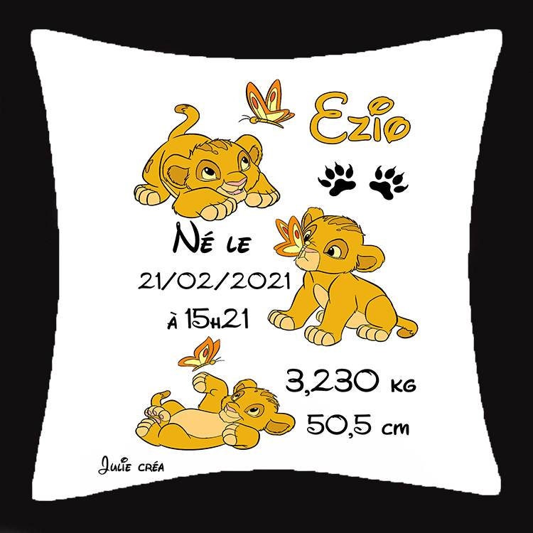 Coussin Naissance Roi Lion Personnalisé Simba Baby