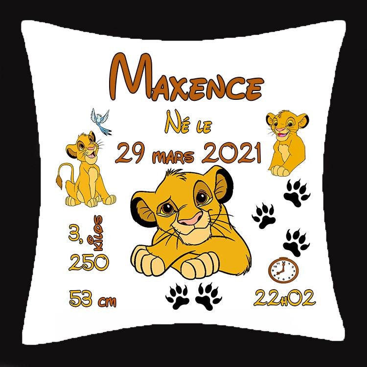Coussin Naissance Roi Lion Pour Garçon Personnalisable