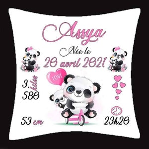 personalized birth cushion Panda girl - birth gift - baby room