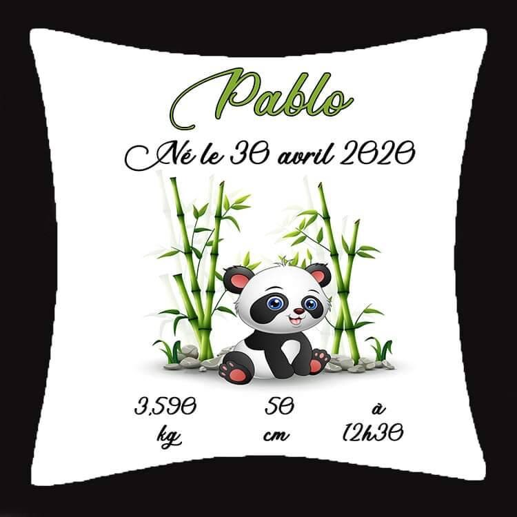 Coussin Naissance Panda Bébé Personnalisé