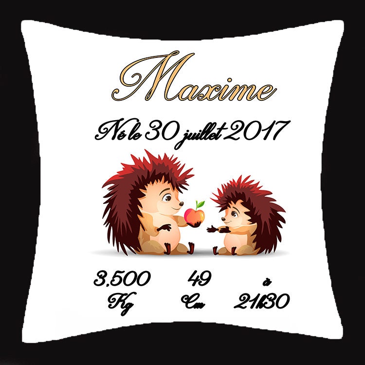 Coussin Naissance Hérisson Personnalisé