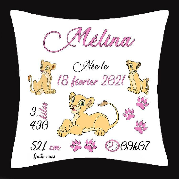 Coussin Naissance Lionne Nala Personnalisé