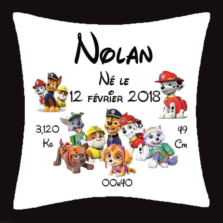 Coussin Naissance Pat Patrouille Chiens Personnalisable