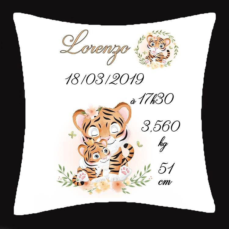 Coussin Naissance Tigre Personnalisé