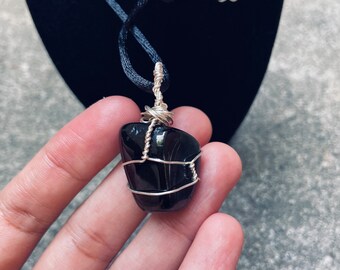 Jet necklace Black Amber pendant Black stone jewelry Stone Necklace Jet Men Black Necklace Black pendant