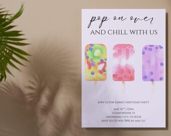 Invitación de paleta Popsicle para relajarse con nosotros / Descarga digital editable para fiesta de verano / Invitación de acceso instantáneo para niños o fiesta en la piscina