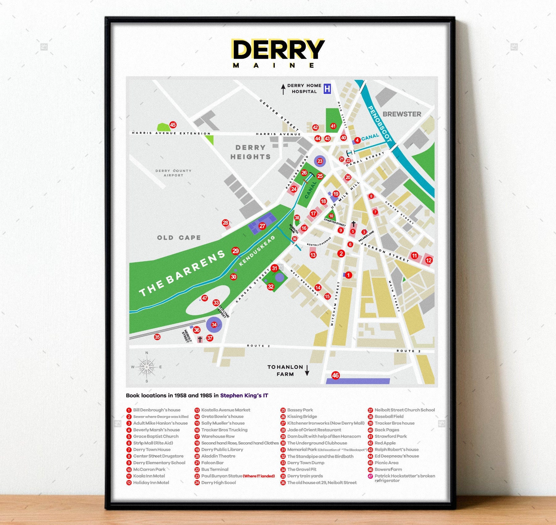 Derry Maine It Map Print Stephen King It Wall Art Print Etsy Denmark