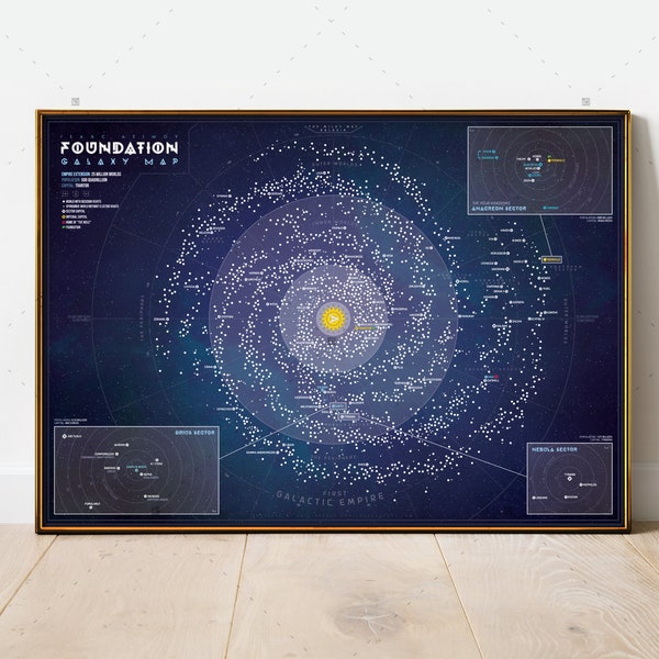 Isaac Asimov Foundation Galaxy Map Poster, The Foundation Series, Foundation and Empire, Foundation Art, SciFi Wandkunst, Asimov Robot Print