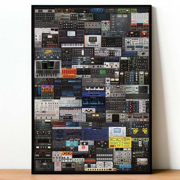 Synth collection rack Poster, Instruments electronic music, Moog poster, Electronic music poster,Dj producer Puzzle Synths