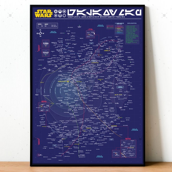 Stars Wars Galaxy Map Haute Définition, Impression de l’univers Stars Wars, Saga de science-fiction Starwars, Infographie Stars Wars, Cadeau de fan Star Wars