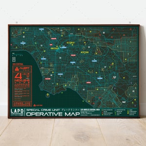 Blade Runner map poster, Androids Philip K Dick print, Do Androids dream of electric sheep?, Tyrell corporation, cyberpunk map decoration