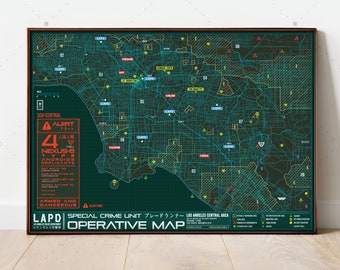 Blade Runner map poster, Androids Philip K Dick print, Do Androids dream of electric sheep?, Tyrell corporation, cyberpunk map decoration