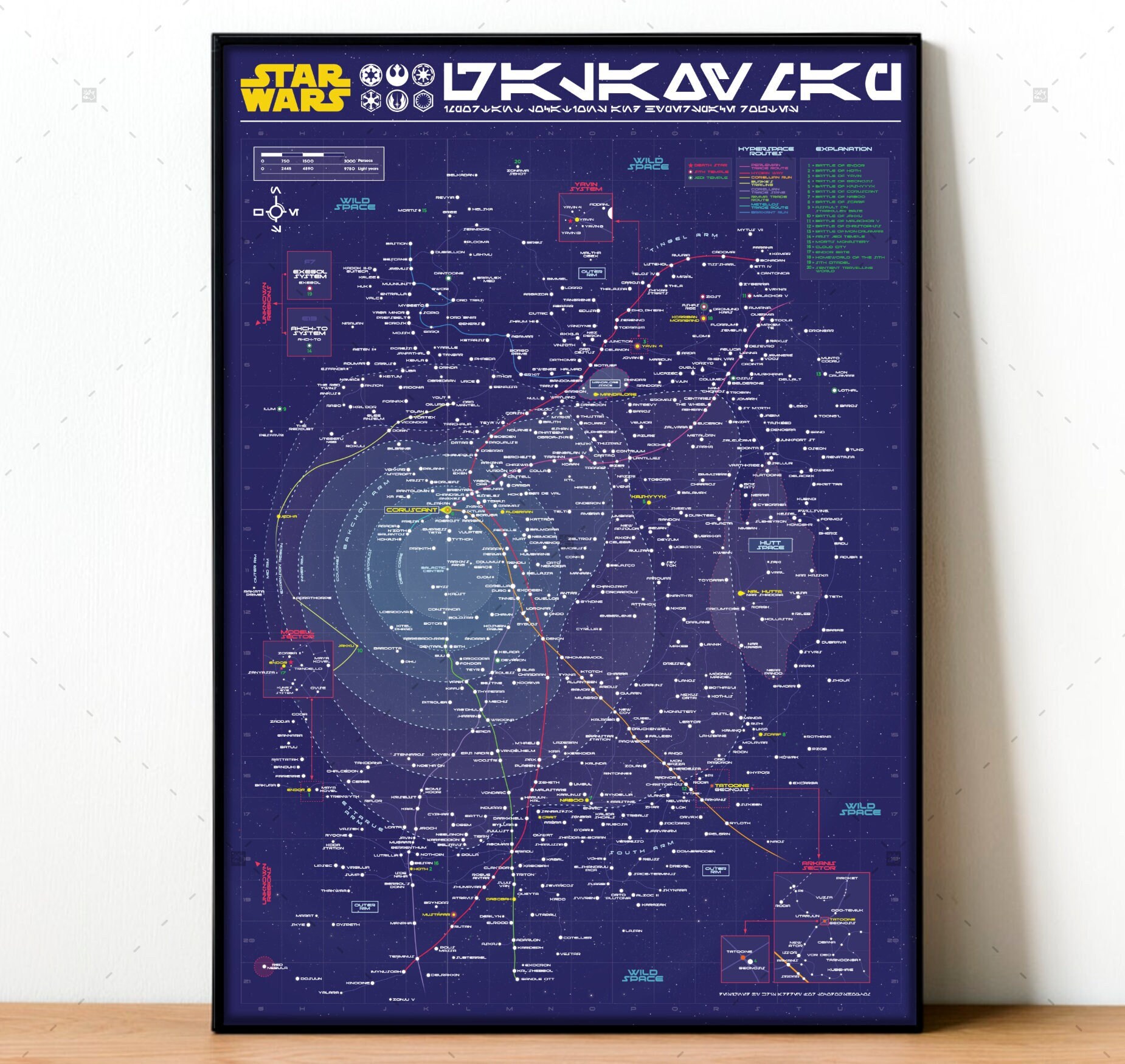 Map Of The Star Wars Galaxy Stars Wars Galaxy Map High Definition Stars Wars Universum | Etsy Nederland