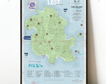 Lost Island Map poster, Dharma Initiative print, Lost TV series map replica, Swan Station, Lost Numbers poster, Danielle Rousseau's Map