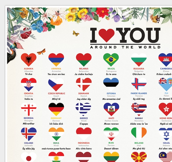 I Love You Poster, 88 Ways to Say I Love You, Typography Print, I