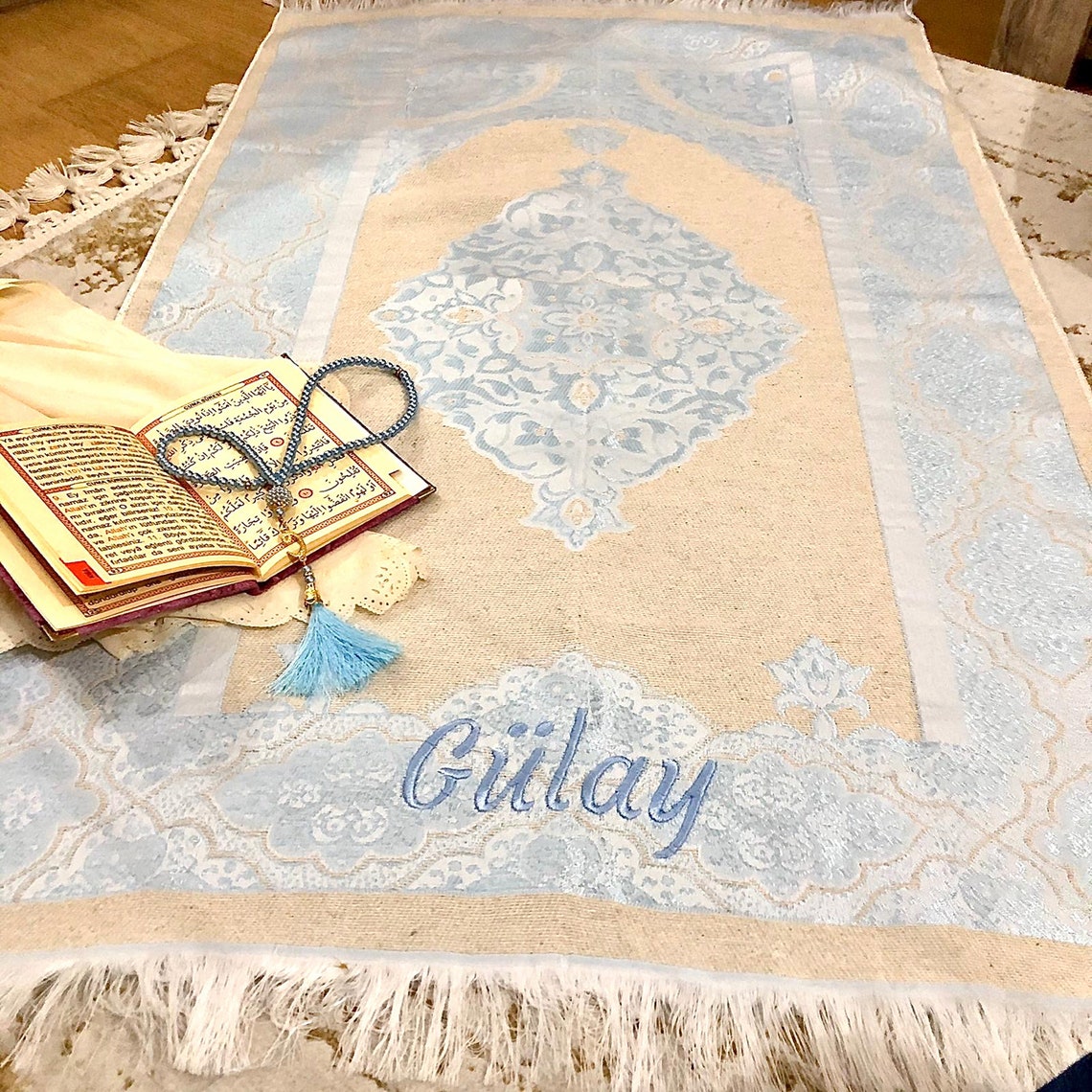 Personalised Prayer Mat Dark Blue Islam Gift Prayer Rug with Etsy