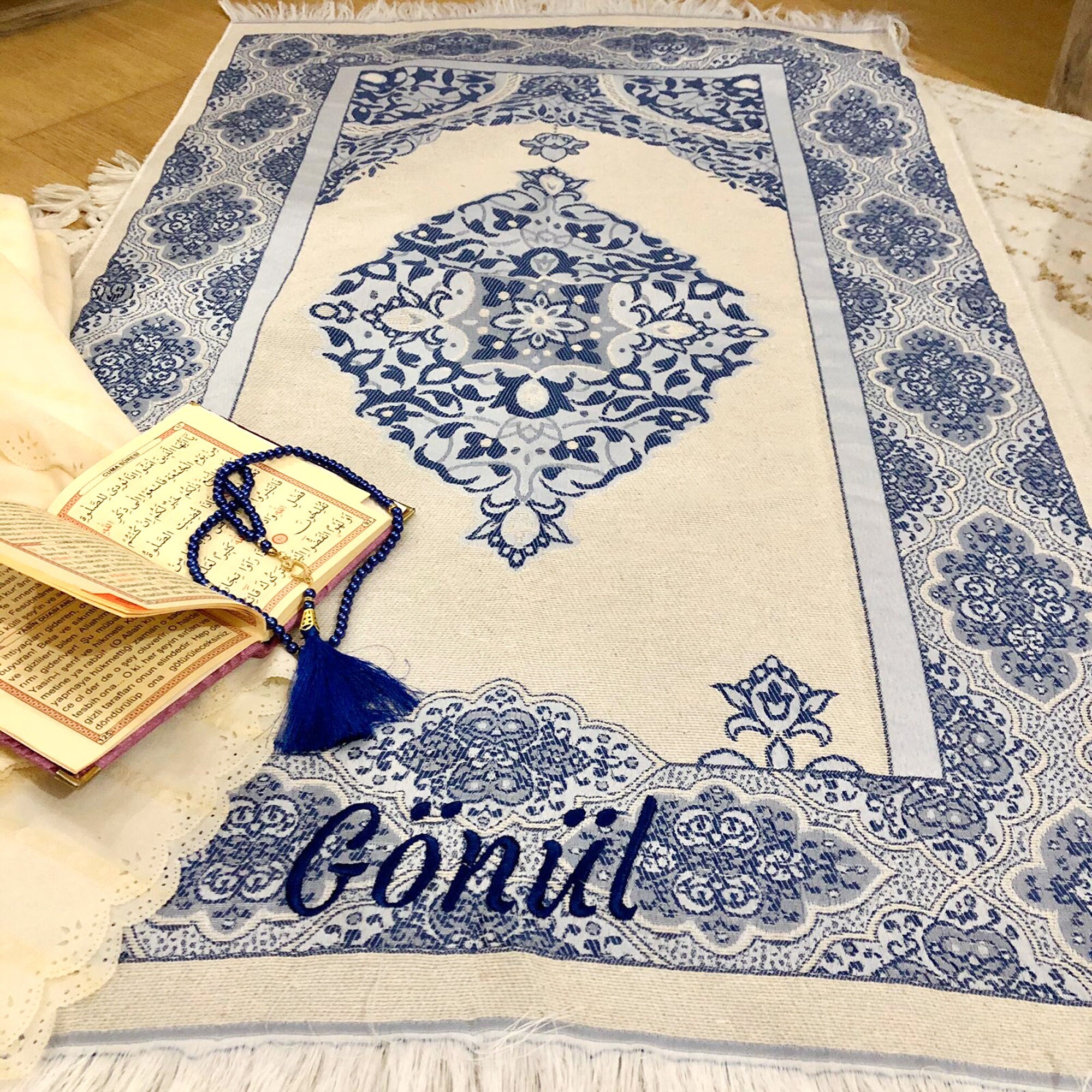 Personalised Prayer Mat Dark Blue Islam Gift Prayer Rug with Etsy