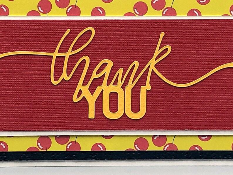 Retro Thank You Card Vintage Cherries Handmade Card Blank Etsy