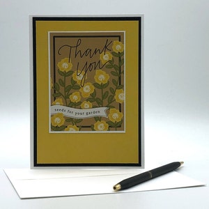 Thank You Card, Mustard Yellow Floral Card, Blank Inside