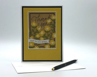Thank You Card, Mustard Yellow Floral Card, Blank Inside