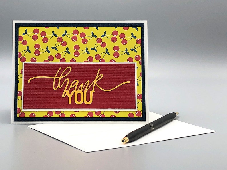 Retro Thank You Card Vintage Cherries Handmade Card Blank Etsy
