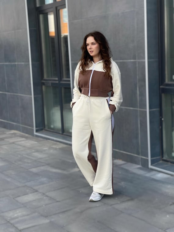 Color Block Tracksuit for Women Handmade Two-tone Lounge Set