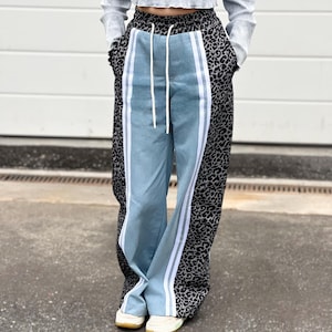 Handmade Leopard Print Jeans for Women | High Waist Wide Leg Jeans | Unique Streetwear Designer Jeans