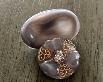 2 Vintage Glass Moonglow Buttons