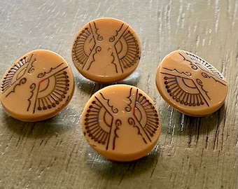 4 Tan Fan Glass Buttons