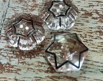3 Clear Cut Glass Buttons