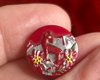 Vintage Czech Burgundy Picture Button