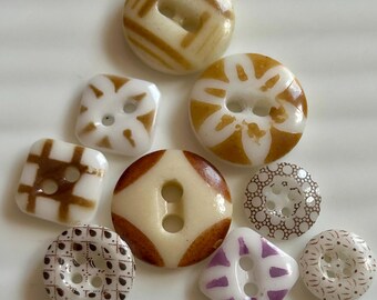 9 Antique Calico Buttons