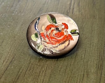 Handpainted Rose Smokey MOP Button