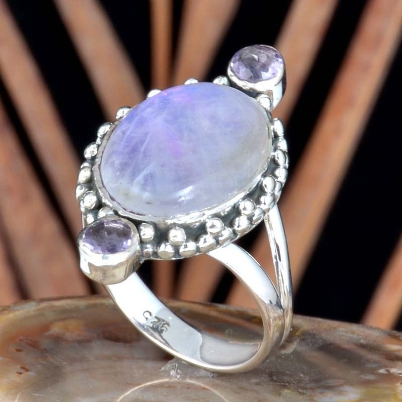 925 Sterling Silver Cab Oval Teal Rainbow Elegant Ring Best Quality ! Gift For Love