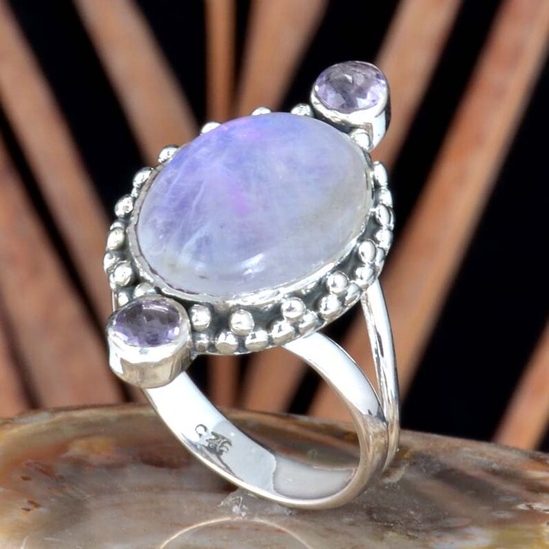 925 Sterling Silver Cab Oval Teal Rainbow Elegant Ring Best Quality ! Gift For Love